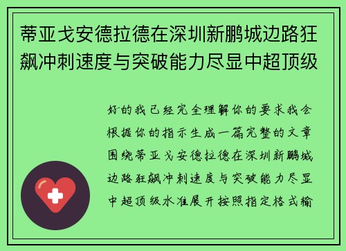 蒂亚戈安德拉德在深圳新鹏城边路狂飙冲刺速度与突破能力尽显中超顶级水准 蒂亚戈安德拉德在深圳新鹏城边路狂飙冲刺速度与突破能力尽显中超顶级水准